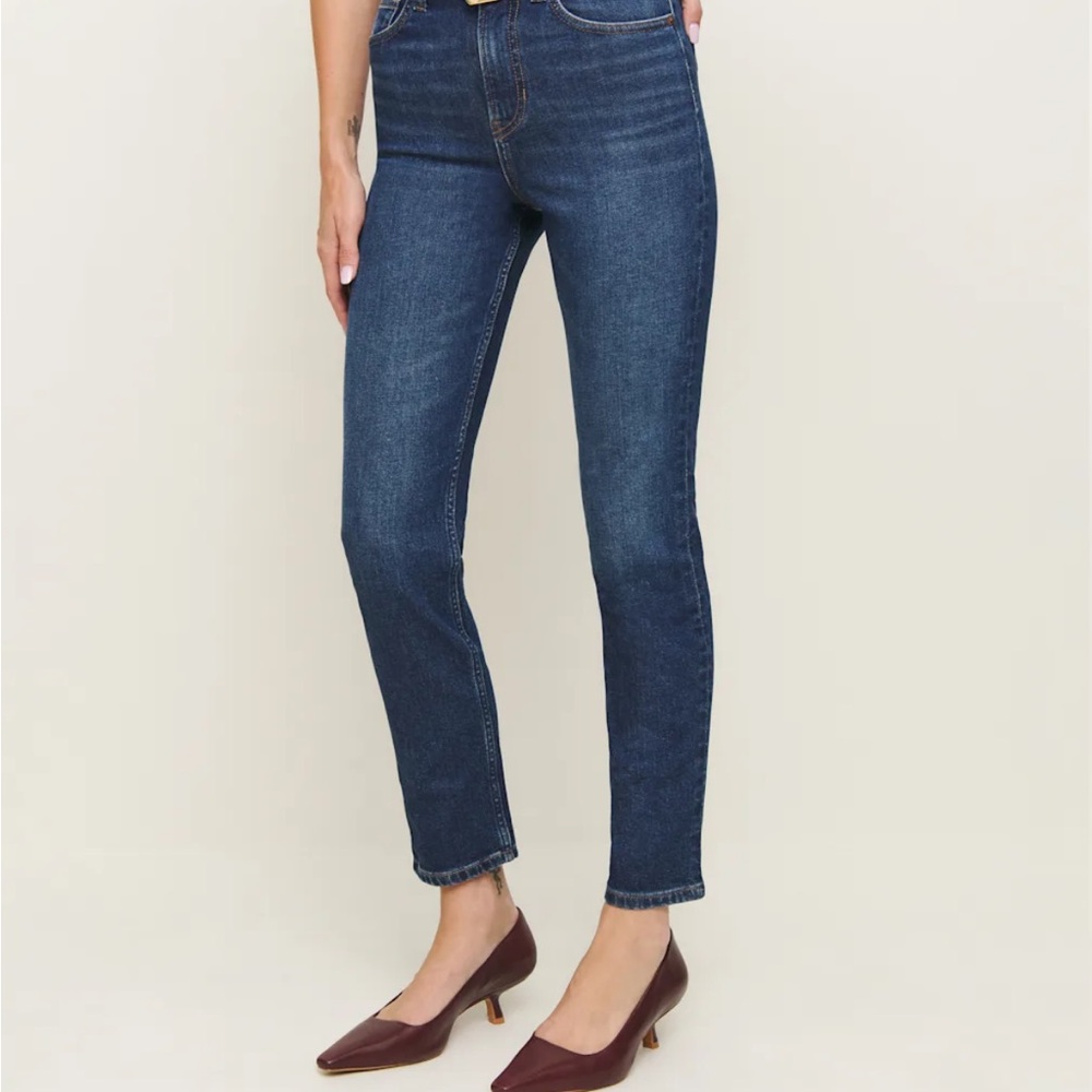 Reformation Blue Skinny Jeans with Faded Detail